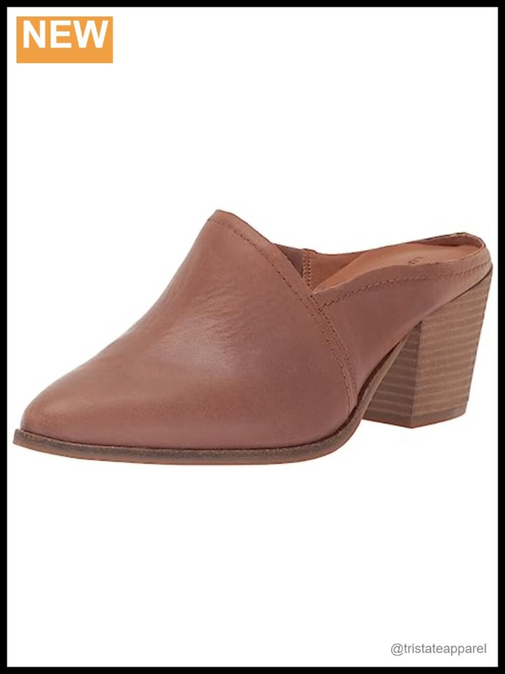 Lucky Brand Bryanna Leather High Heel Mule Slip On Stacked Almond Toe Casual